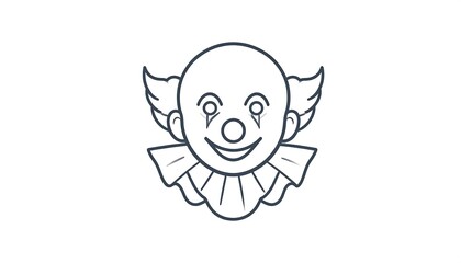 Simple line drawing of a clown face with ruffled collar on a plain white background