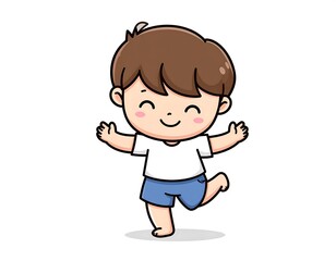 Happy cartoon boy joyfully dancing