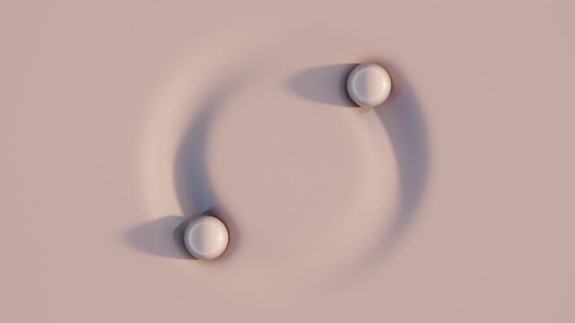 Abstract seamless 3D animation of brown spheres moving in circular motion over soft cushioned surface, leaving subtle fading trails, perfect for elegant branding, minimal design