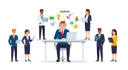 Fototapeta premium Startup business team concept with a diverse group of professional colleagues collaborating on a new project.