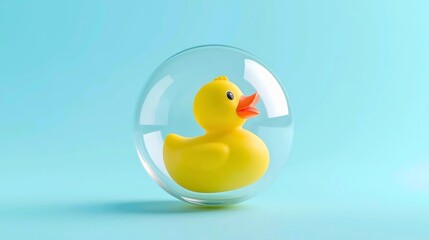 透明の球体に収まったラバーダック