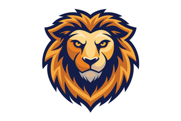 Majestic lion head showcases striking gold mane and powerful gaze on a white backdrop