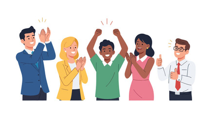 Diverse group of people celebrating and applauding with joy and excitement.