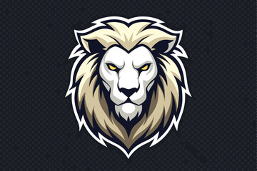 Bold lion mascot with striking yellow eyes gazes forward against patterned backdrop