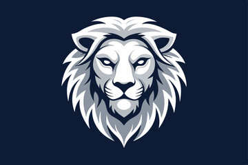 Detailed white lion head features sharp style against the dark navy background for striking impact
