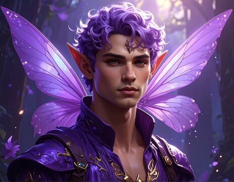 Enchanted Fairy-Like Male Figure with Splendid Wings