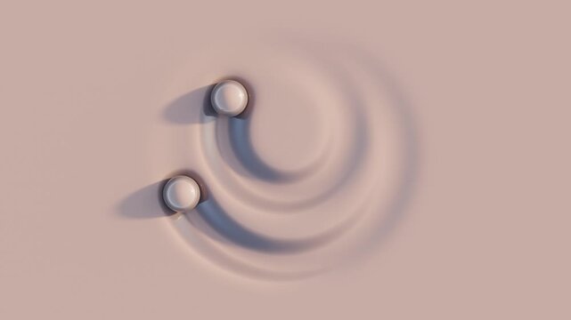 Abstract 3D seamless loop animation with elegant brown spheres moving in circular rhythm across soft surface, leaving subtle dark trails, ideal for minimal design, creative visuals, and advertising
