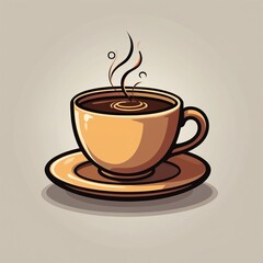 Cartoon hot coffee cup with steam rising. Isolated graphic element for cafes menus posters and branding. Simple beverage icon for breakfast.