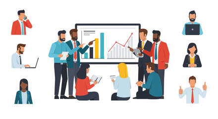 Set of diverse business people characters for a corporate presentation meeting and office work.