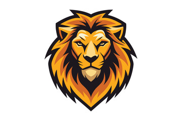 Detailed lion head features yellow, black, and brown shades, isolated on a white backdrop