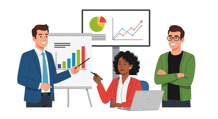 Business Presentation with Diverse Team Analyzing Charts and Graphs.