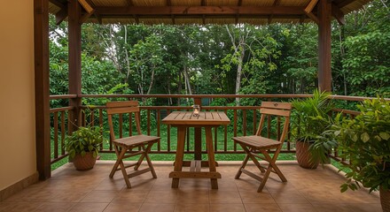 Obraz premium Panorama Small table and chairs on exterior patio