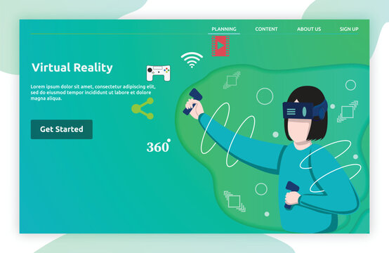 Virtual Reality Modern vector illustration with abstract technology elements, including network, games, and futuristic interface. Ideal for tech, AI, and digital innovation content.
