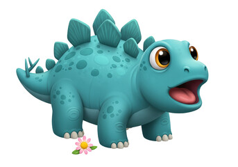 Cute blue cartoon Stegosaurus isolated PNG, adorable dinosaur character for kids design