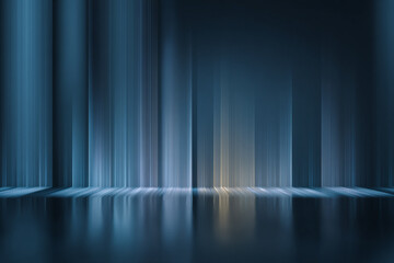 Abstract blue background with vertical lines and reflection on the floor