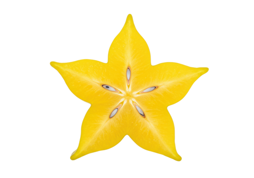 Yellow star fruit slice isolated PNG, tropical carambola fruit on transparent background