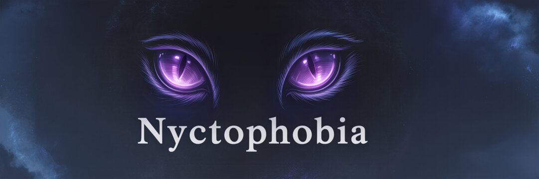 Nyctophobia: A visual representation of the phobia, with intense glowing eyes symbolizing fear of the night.