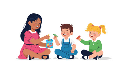 Cartoon Children Riding Bikes in Various Colors and Poses.