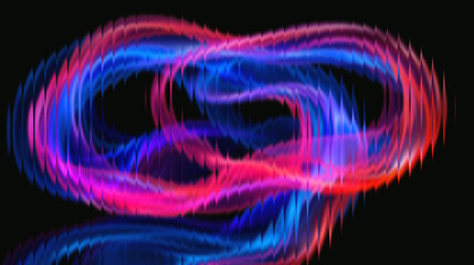 Dynamic abstract glowing energy flow in vibrant neon pink and electric blue swirling through darkness