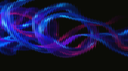 Dynamic blue and magenta abstract light streaks flow and weave across a dark background creating a vibrant, energetic, and modern visual.