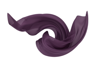 Elegant flowing purple fabric isolated, soft textile material on transparent background