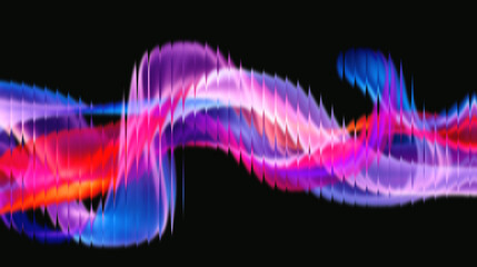 Vibrant neon abstract energy wave with dazzling purple and pink hues against a stark black background, perfect for modern design.