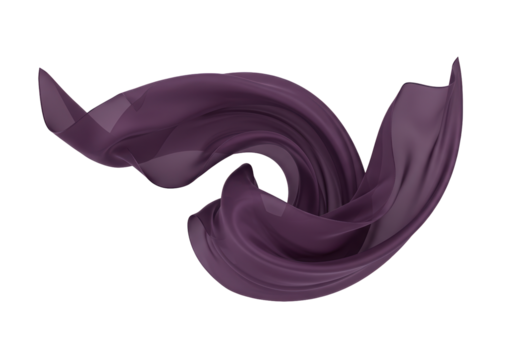 Elegant flowing purple fabric isolated, soft textile material on transparent background