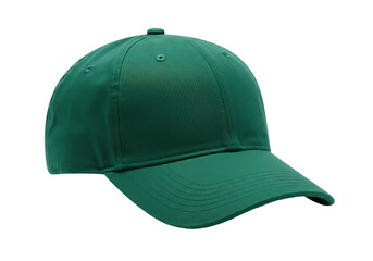 Green baseball cap isolated on transparent background, sports headwear PNG