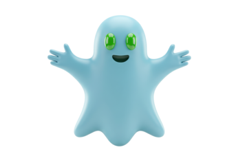 Cute light blue ghost PNG isolated on transparent background, friendly Halloween character