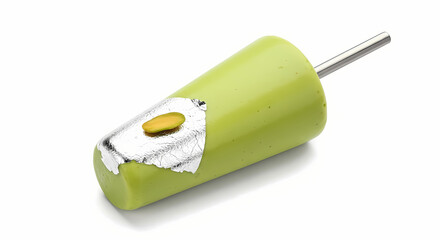 Kulfi popsicle with pistachio and silver leaf in bright studio lighting on white background for dessert advertising