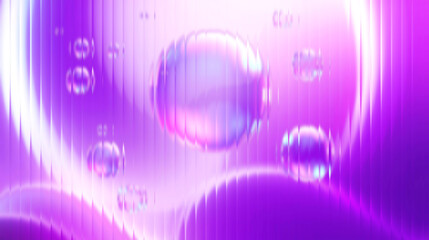 Stunning iridescent bubbles float through a vibrant, glowing purple abstract background with a modern, futuristic feel ideal for digital design