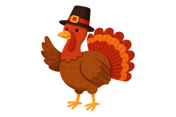 Cute cartoon turkey bird wearing pilgrim hat