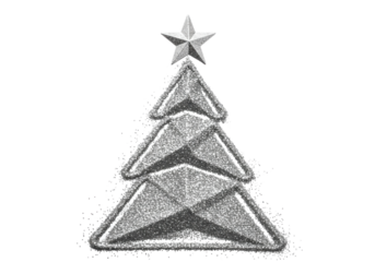 Sparkling silver Christmas tree with star isolated on transparent background, festive holiday design