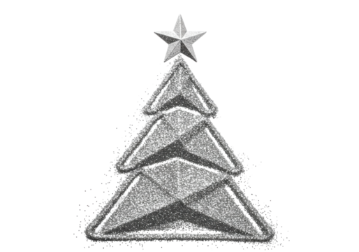 Sparkling silver Christmas tree with star isolated on transparent background, festive holiday design