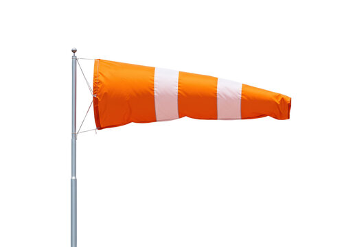 Orange and white striped windsock isolated on transparent background, weather vane indicator