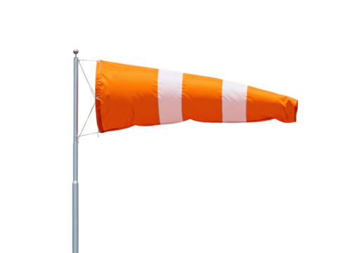 Orange and white striped windsock isolated on transparent background, weather vane indicator