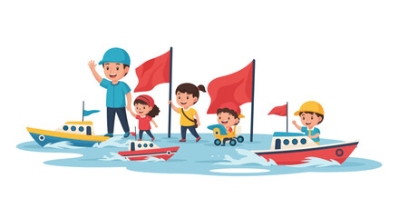 A collection of five diverse male cartoon characters energetically playing colorful drum kits.