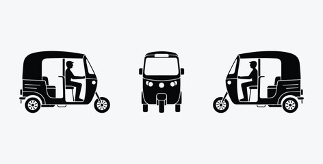 Black and white auto rickshaw vector illustration for transportation related designs