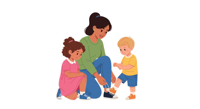 Cartoon Police Officers in Uniform Pointing and Gesturing.