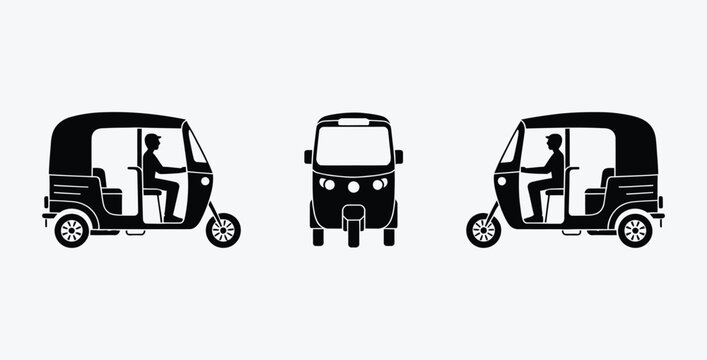 Black and white auto rickshaw vector illustration for transportation related designs
