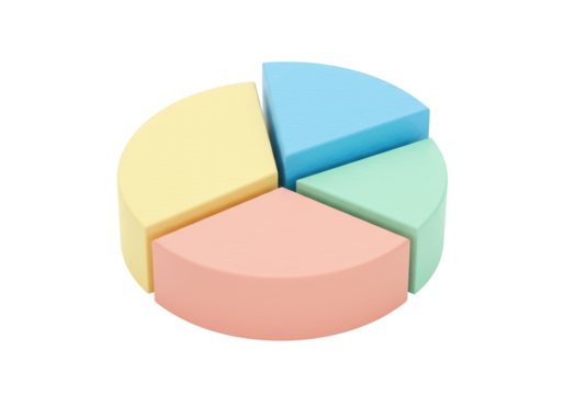 Colorful pie chart isolated on transparent background, 3D render of business data visualization