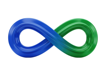 Blue and green infinity symbol isolated on transparent background, endless loop concept