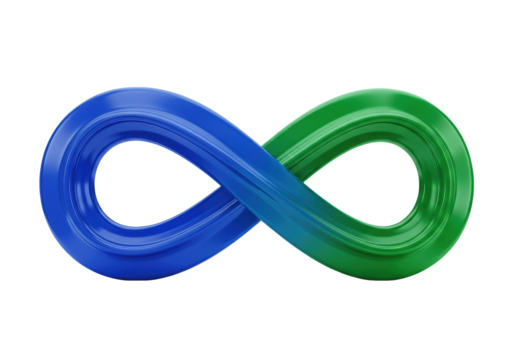 Blue and green infinity symbol isolated on transparent background, endless loop concept