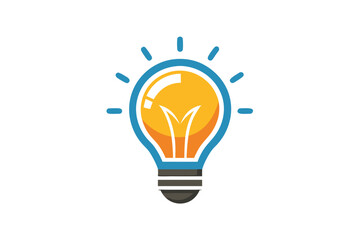 The isolated yellow and orange light bulb with glowing blue aura on white