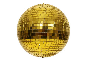 Golden disco ball isolated on transparent background, party decoration for dance floor