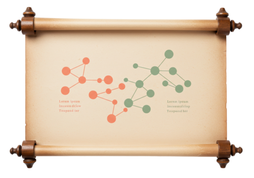 Old scroll with molecule diagrams isolated, vintage paper with science concept design