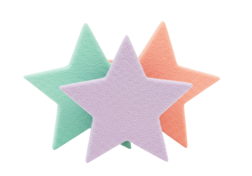 Pastel colored star shapes isolated on transparent background, decorative felt stars PNG