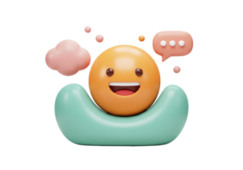 Happy orange emoji isolated on transparent background, 3D rendering of a smiling face PNG