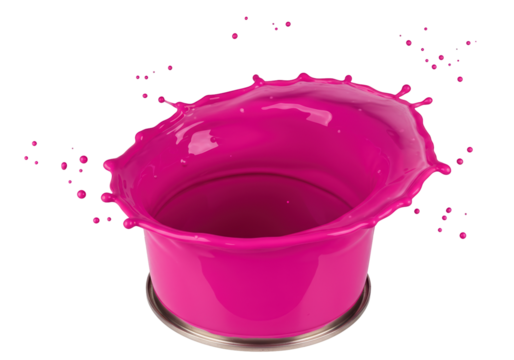 Bright pink paint splashing out of a can isolated on transparent background, vibrant color - Powered by Adobe