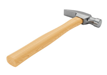 Ball peen hammer isolated on transparent background, metal head and wooden handle PNG